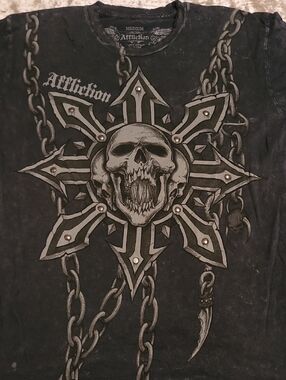 Affliction Studded Men's Medium Black Shirt 2 small holes